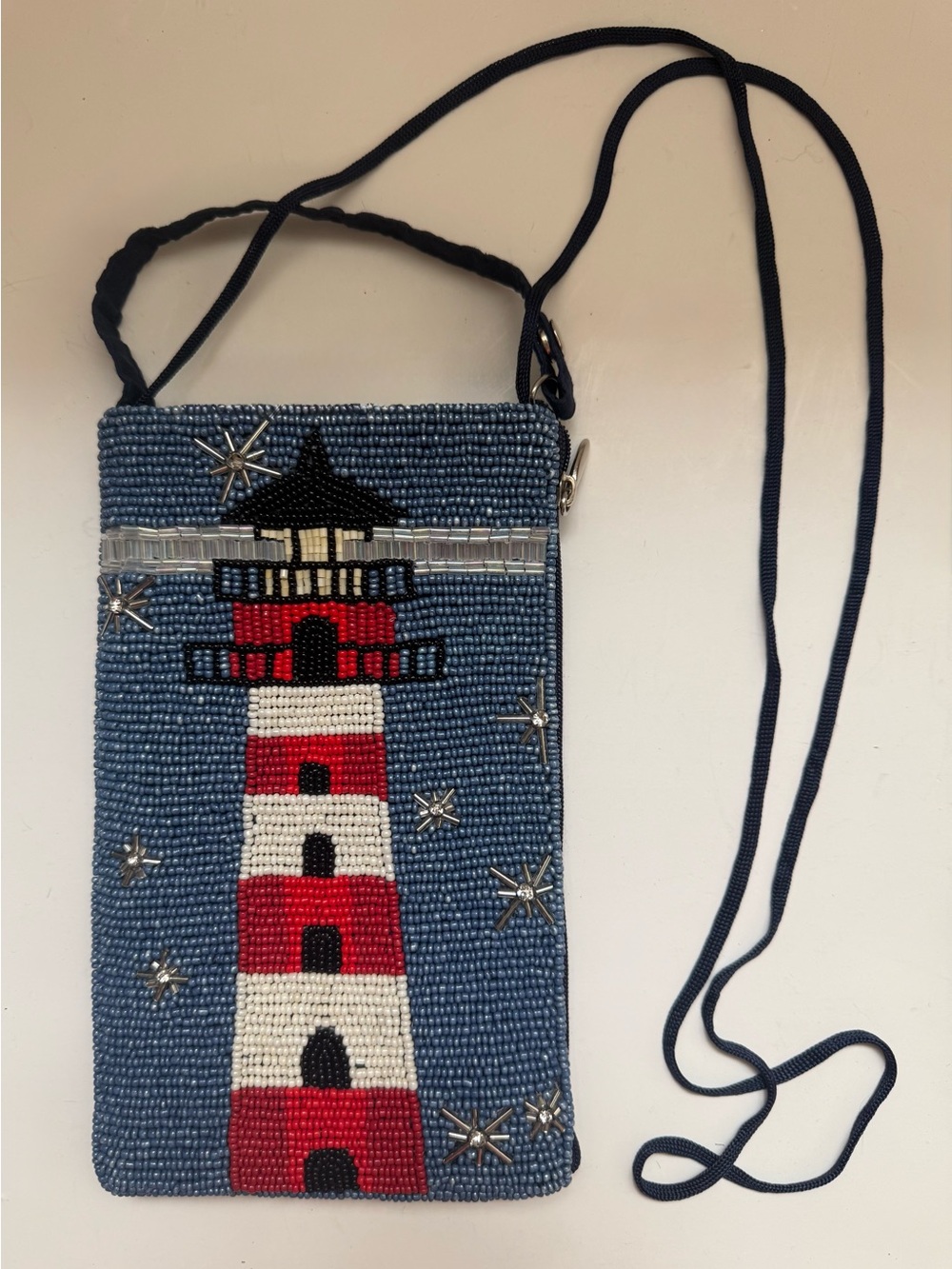 Nautical Lighthouse Beaded Crossbody Phone Bag Bamboo Trading Company NWOT